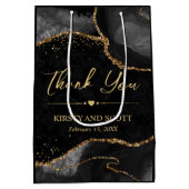 Zwart en Goud Faux Glitter Agaat Huwelijk Medium Cadeauzakje (Achterkant)