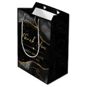Zwart en Goud Faux Glitter Agaat Huwelijk Medium Cadeauzakje (Achterkant Gekanteld)
