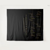 Zwart En Goud Feest Gestart Hart Script Trouwen Wandkleed (Voorkant (horizontaal))