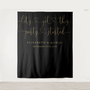 Zwart En Goud Feest Gestart Hart Script Trouwen Wandkleed