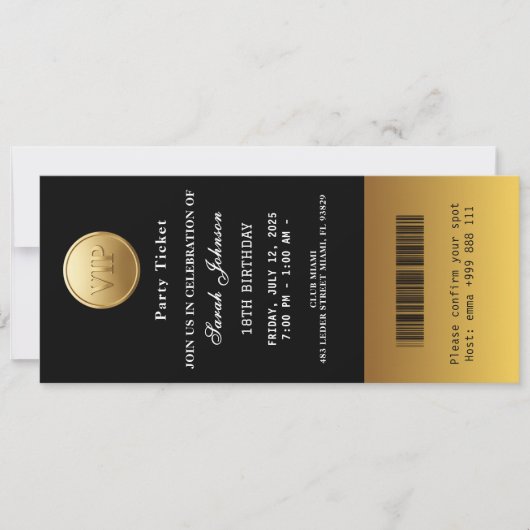 Zwart en Goud Feest Ticket Kaart (Voorkant)