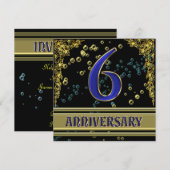 Zwart en goud feest voor 6-jarig jubileum kaart (Voorkant / Achterkant)