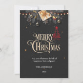 Zwart en Goud Feestelijke Vrolijke Kerstmis Kaart (Voorkant)