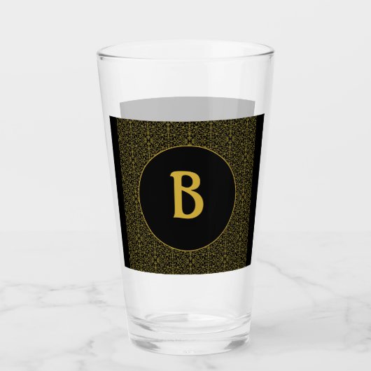 Zwart en goud Filigree Monogram op maat Glas (Voorkant)