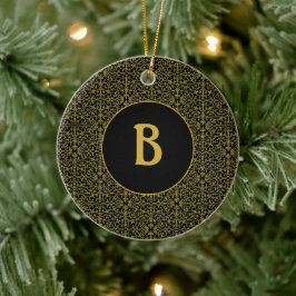 Zwart en goud Filigree Monogram op maat Keramisch Ornament