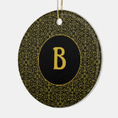 Zwart en goud Filigree Monogram op maat Keramisch Ornament (Links)