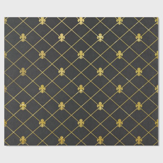 Zwart en goud. Fleur de Lis. Cadeaupapier (Vlak)