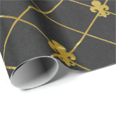Zwart en goud. Fleur de Lis. Cadeaupapier (Rol Hoek)
