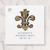 zwart en goud Fleur de Lis Damask Bedankjes Labels (Voorkant)