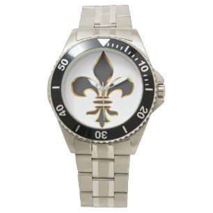Zwart en Goud Fleur-de-lis Horloge