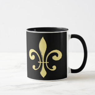 Zwart en Goud Fleur De Lis Mok Wie Dat