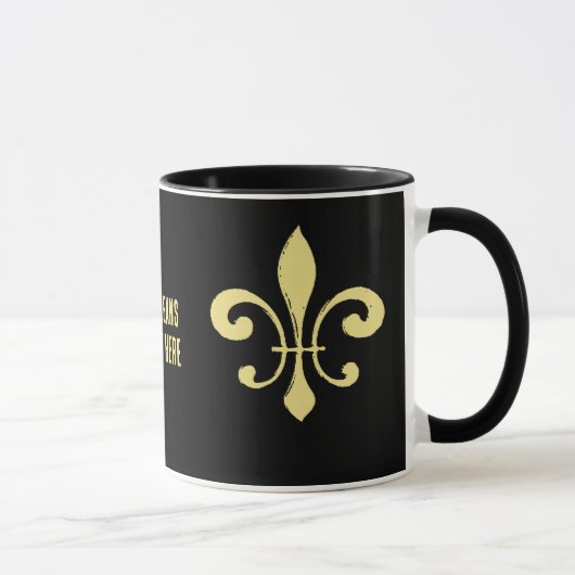 Zwart en Goud Fleur De Lis Mok Wie Dat (Rechts)