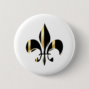 Zwart en goud Fleur de Lis Ronde Button 5,7 Cm