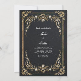 Zwart en goud Floral Grand Wedding Kaart