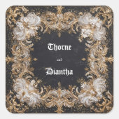 Zwart en Goud Floral Luxe bruiloft Sticker (Voorkant)