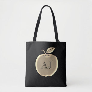 Zwart en goud folie appel elegant monogram tote bag