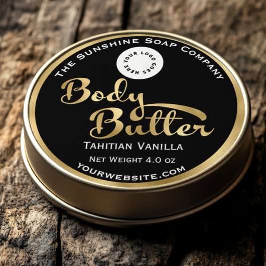 Zwart en goud folie body butter label met logo