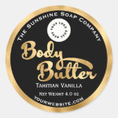 Zwart en goud folie body butter label met logo (Voorkant)