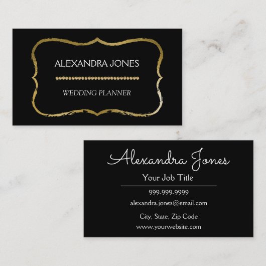 Zwart en goud folie Elegant minimalistisch Visitekaartje (Voorkant / Achterkant)