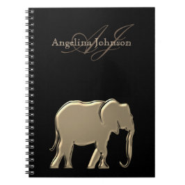 Zwart en goud folie Olifant Modern Monogram Notitieboek