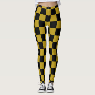 Zwart en goud folie schaakbord patroon leggings