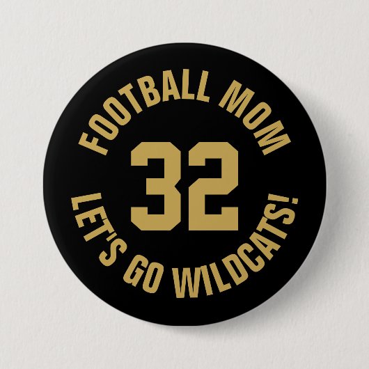 Zwart en Goud Football Moeder Jersey Nummer Ronde Button 7,6 Cm (Voorkant)