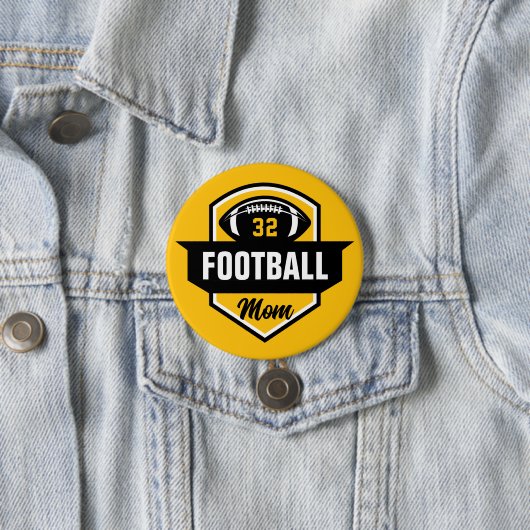 Zwart en Goud Football Mom Custom Jersey Nummer Ronde Button 7,6 Cm (In situ)