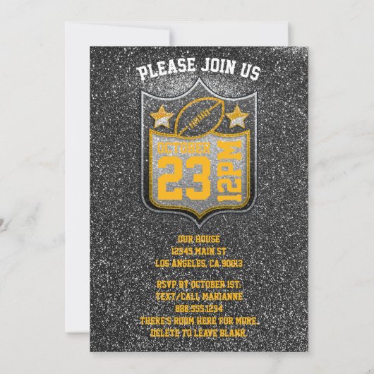 Zwart en Goud Football Team Kleuren Quarterback Kaart (Achterkant)