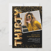 Zwart en goud foto 30e verjaardag kaart (Voorkant)