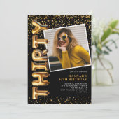 Zwart en goud foto 30e verjaardag kaart (Staand voorkant)