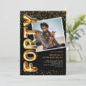 Zwart en goud foto 40e verjaardag kaart (Staand voorkant)