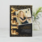 Zwart en goud foto 50ste verjaardag kaart (Staand voorkant)