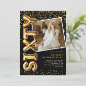 Zwart en goud foto 60ste verjaardag kaart (Staand voorkant)