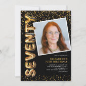 Zwart en goud foto 70ste verjaardag kaart (Voorkant)