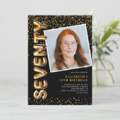 Zwart en goud foto 70ste verjaardag kaart (Staand voorkant)