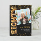 Zwart en goud foto 80ste verjaardag kaart (Staand voorkant)