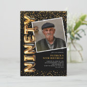 Zwart en goud foto 90ste verjaardag kaart (Staand voorkant)