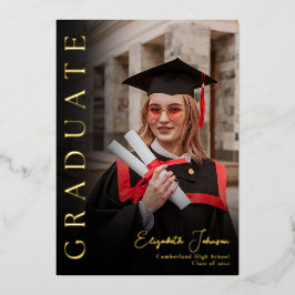 Zwart en goud foto afstudeerfeest folie uitnodiging