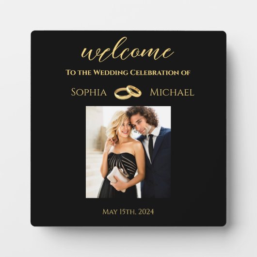 Zwart en Goud-Foto Bruiloft-Tafel Teken- Fotoplaat (Voorkant)