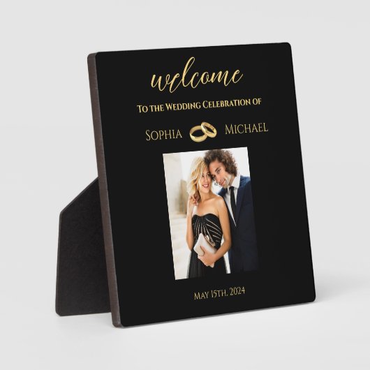Zwart en Goud-Foto Bruiloft-Tafel Teken- Fotoplaat (Voorkant)