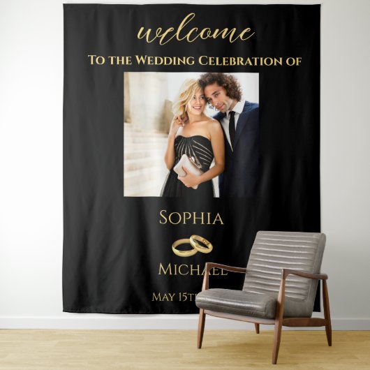 Zwart en Goud-Foto-Bruiloft- Wandkleed (In situ)