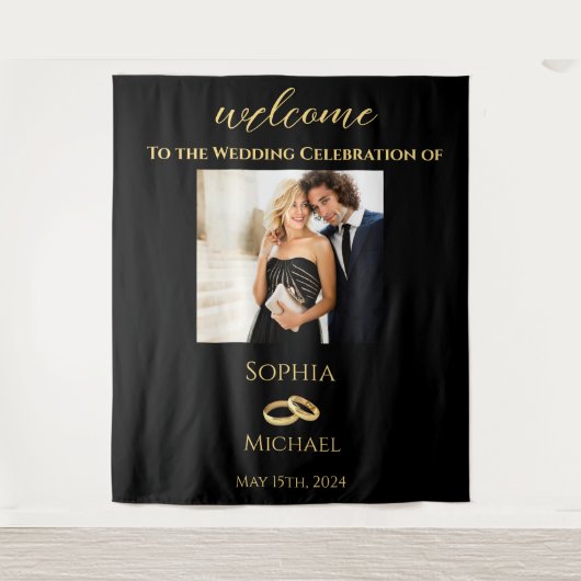 Zwart en Goud-Foto-Bruiloft- Wandkleed (Voorkant)