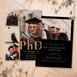 Zwart En Goud Foto Collage PhD Afstudeerfeest Kaart