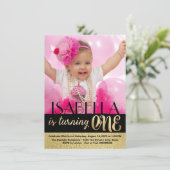 Zwart en goud foto eerste verjaardag kaart (Staand voorkant)