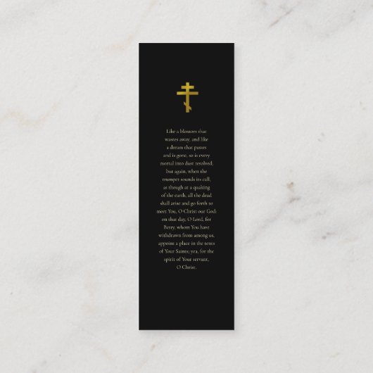 Zwart en Goud Foto Memorial Prayer Bladwijzer Mini Visitekaartje (Achterkant)