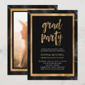 Zwart en goud | Foto van Graduation Party Kaart (Voorkant / Achterkant)