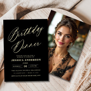 Zwart en Goud Foto Verjaardagsdiner Modern Kaart