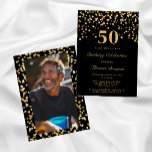 Zwart en Goud Foto Vijftig 50ste Verjaardagsfeestj Kaart<br><div class="desc">Introductie van onze prachtige "Black and Gold Photo Fifty 50th Birthday Party Invitation (Edit)" - de belichaming van elegantie en viering, afgestemd op uw speciale mijlpaal evenement. Deze uitnodiging is gemaakt met een nauwgezette aandacht voor detail en heeft een tijdloos zwart en goud thema, dat verfijning en stijl uitstraalt. De...</div>