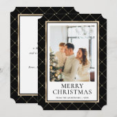 Zwart en Goud Foto Vrolijk Kerstfeest Kaart (Voorkant / Achterkant)