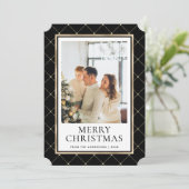 Zwart en Goud Foto Vrolijk Kerstfeest Kaart (Staand voorkant)